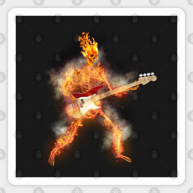 Flaming Skeleton Base Guitarist Magnet by Ratherkool